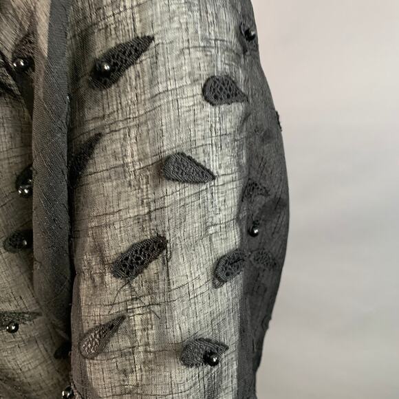 TOKYO JAMES Size L Sheer Black Linen Paisley Beaded Embroidered Shirt - Picture 8 of 10